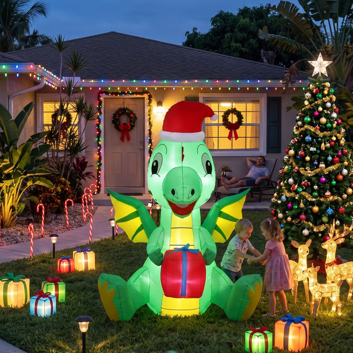 Jingle Jollys Christmas Inflatable Dragon 1.8M Height LED Outdoor Decorations