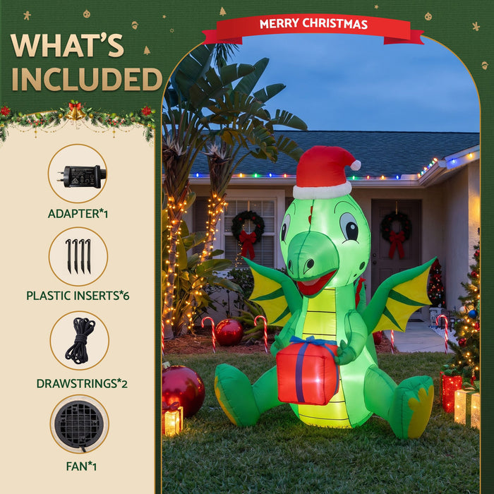 Jingle Jollys Christmas Inflatable Dragon 1.8M Height LED Outdoor Decorations