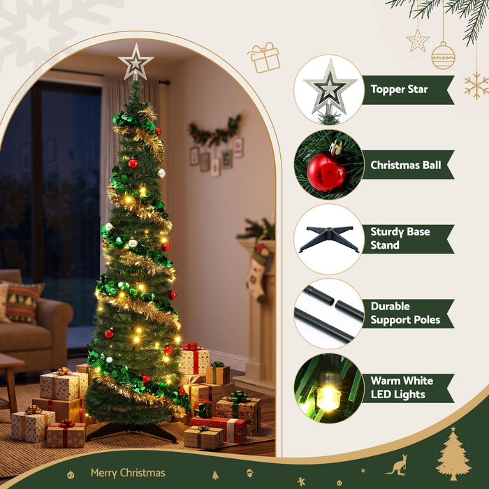 Jingle Jollys Pop Up Christmas Tree Pre Decorated Warm White LED 160cm
