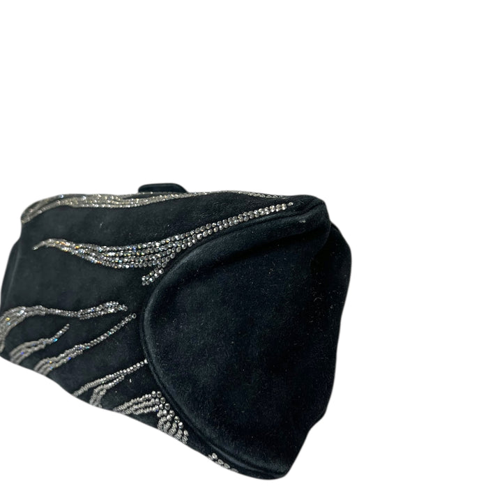 Judith Leiber Embellished Black Suede Shoulder Bag