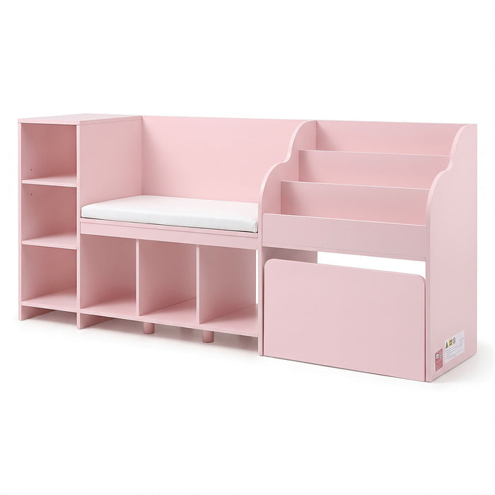 Keezi Kids Storage Unit Bookshelf Toy Box Organiser Bench Seat Cabinet Pink