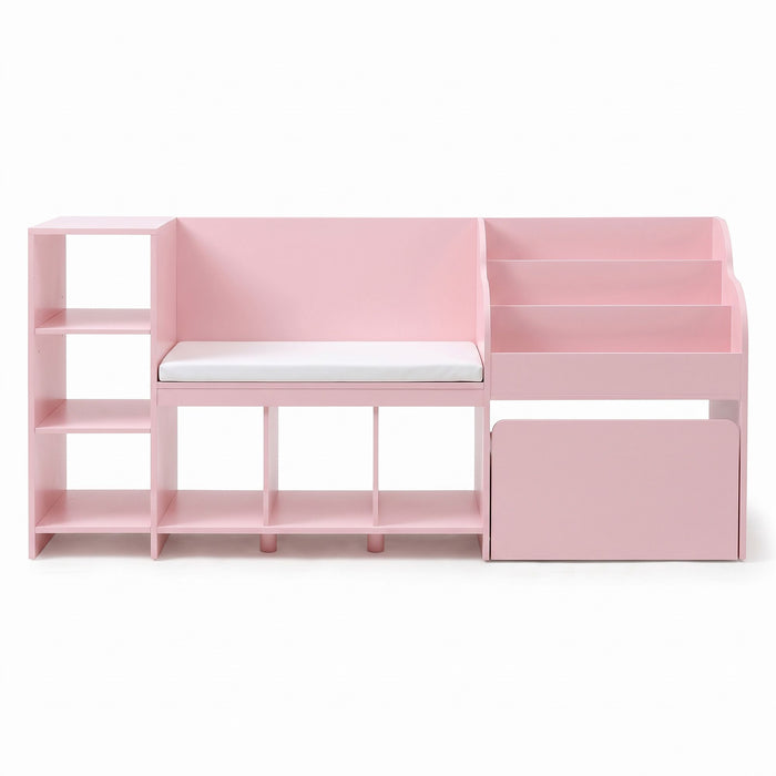 Keezi Kids Storage Unit Bookshelf Toy Box Organiser Bench Seat Cabinet Pink