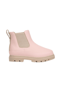 Side view of a Native Shoes Kids Kensington Chelsea Kids Footwear in Chameleon Pink / Flax Tan