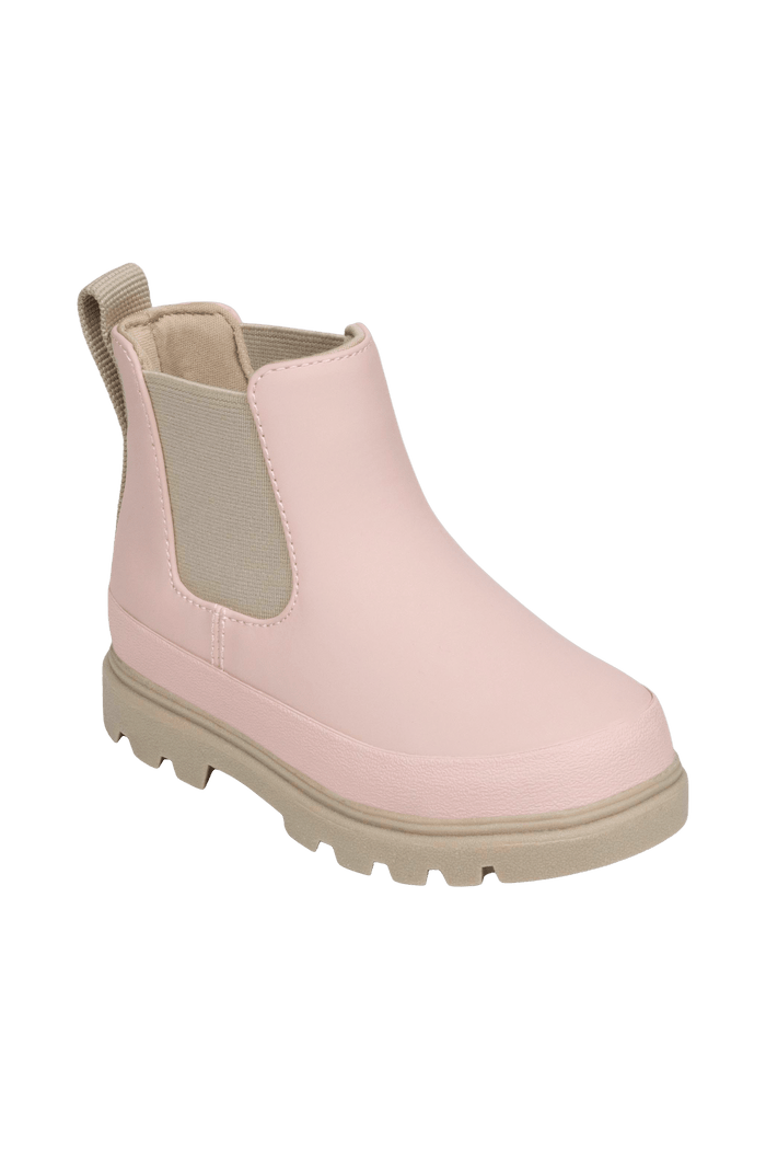 Bottom view of a Native Shoes Kids Kensington Chelsea Kids | Chameleon Pink / Flax Tan Footwear in Chameleon Pink / Flax Tan