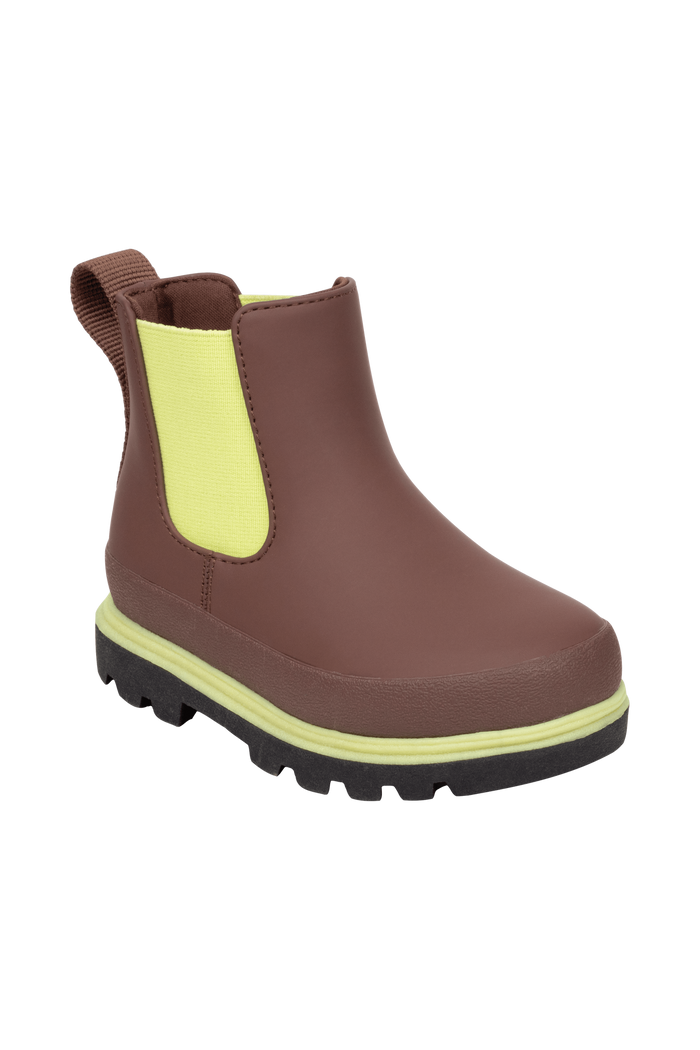 Bottom view of a Native Shoes Kids Kensington Chelsea Kids | Bitbr/Jfyblk/Kingr Footwear in Bitbr/Jfyblk/Kingr