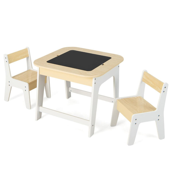 Kids Table and Chairs Set Double Sided Tabletop Hidden Storage Furniture