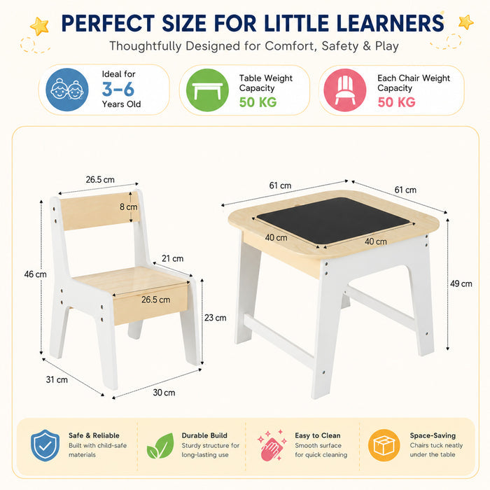Kids Table and Chairs Set Double Sided Tabletop Hidden Storage Furniture