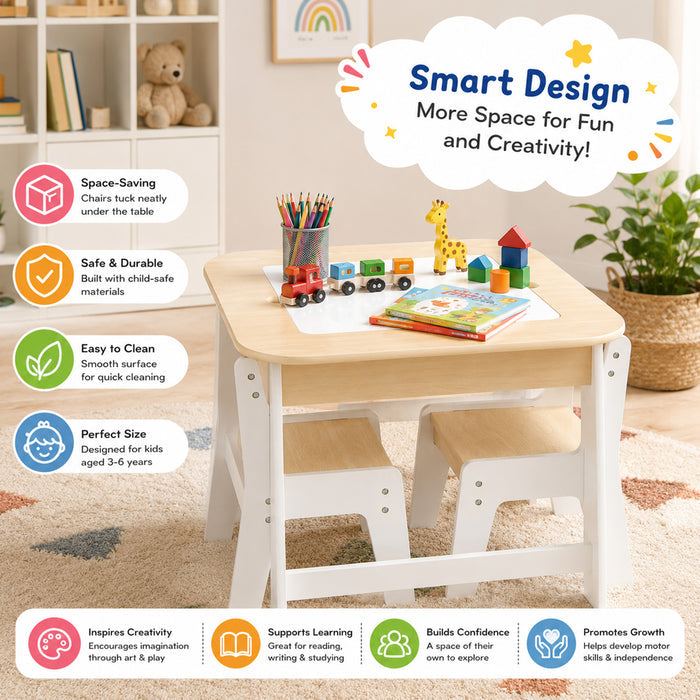 Kids Table and Chairs Set Double Sided Tabletop Hidden Storage Furniture