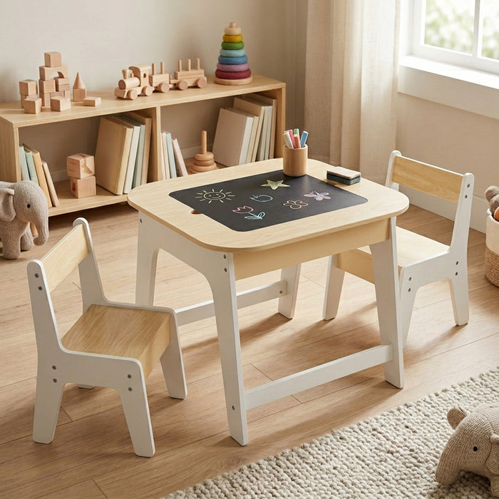 Kids Table and Chairs Set Double Sided Tabletop Hidden Storage Furniture