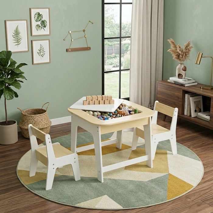 Kids Table and Chairs Set Double Sided Tabletop Hidden Storage Furniture