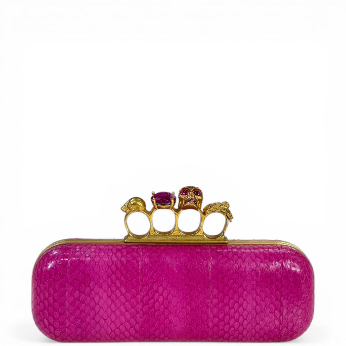 Alexander McQueen Knuckle Box Clutch Pink Snakeskin Leather