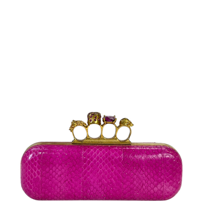 Alexander McQueen Knuckle Box Clutch Pink Snakeskin Leather