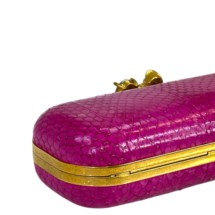 Alexander McQueen Knuckle Box Clutch Pink Snakeskin Leather