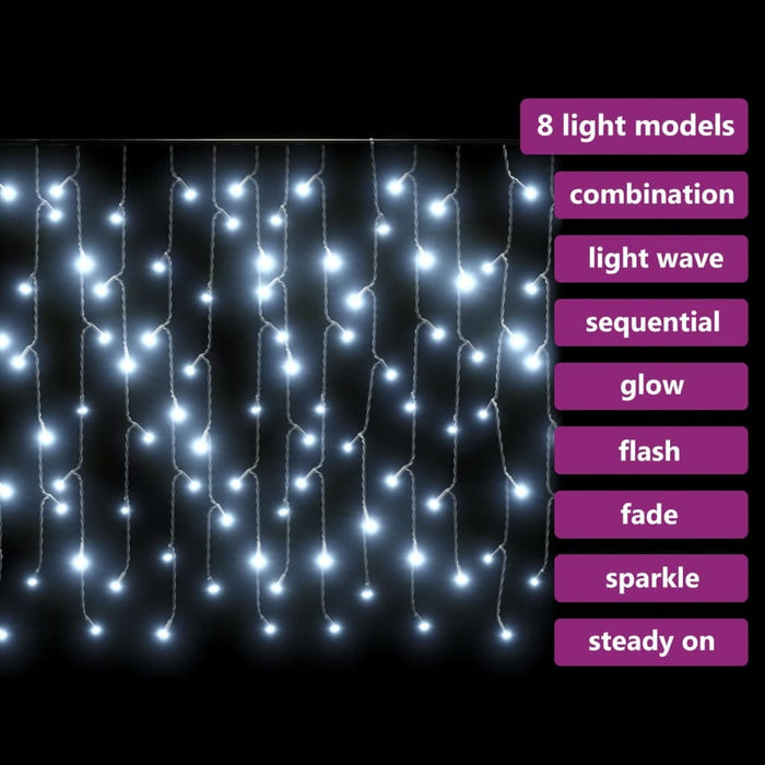 LED Curtain Icicle Lights 10m 400 LED Indoor Outdoor 8 Function White