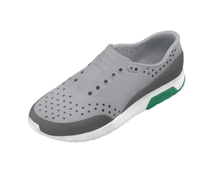 Angled view of a Native Shoes Lennox Wanderfoam Block | Mist Grey / Shell White / Satellite Alpine Footwear in Mist Grey / Shell White / Satellite Alpine