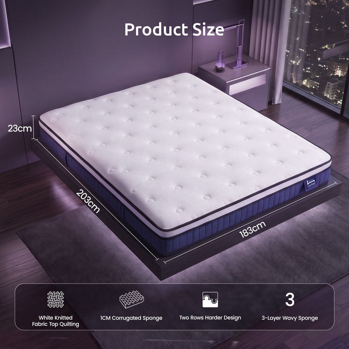 Levitex King Mattress 23cm Pocket Spring Cooling Gel Foam Medium Firm Bed