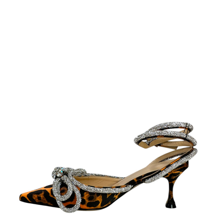 Mach & Mach Double Crystal Bow Pumps Orange Leopard Print Size EU 36