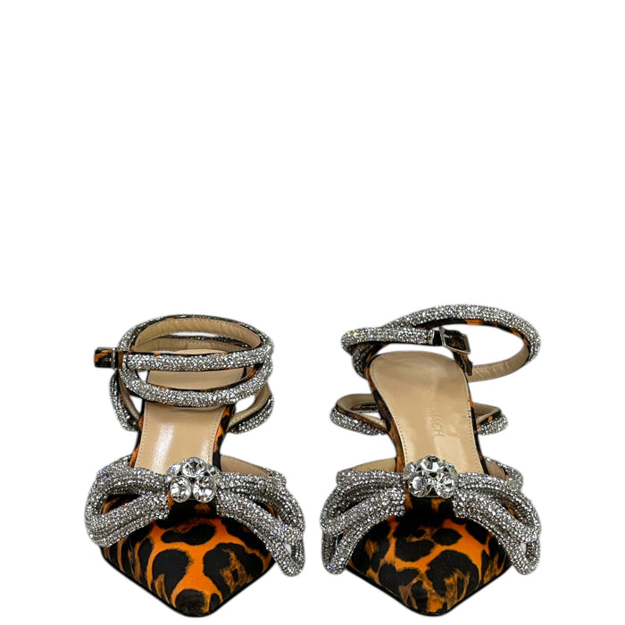 Mach & Mach Double Crystal Bow Pumps Orange Leopard Print Size EU 36