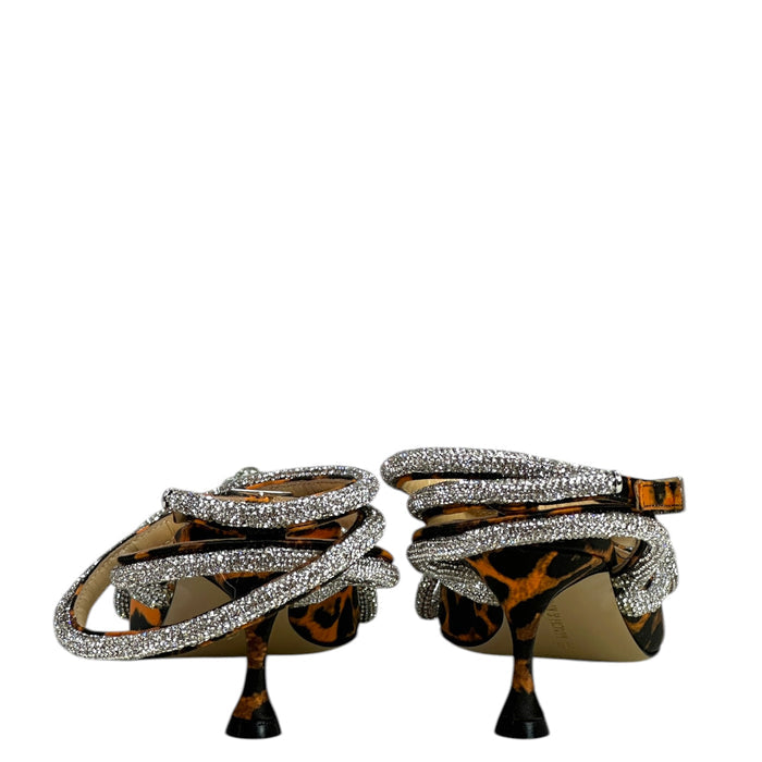 Mach & Mach Double Crystal Bow Pumps Orange Leopard Print Size EU 36