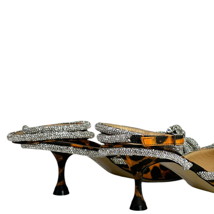 Mach & Mach Double Crystal Bow Pumps Orange Leopard Print Size EU 36