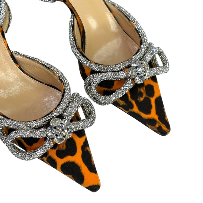 Mach & Mach Double Crystal Bow Pumps Orange Leopard Print Size EU 36