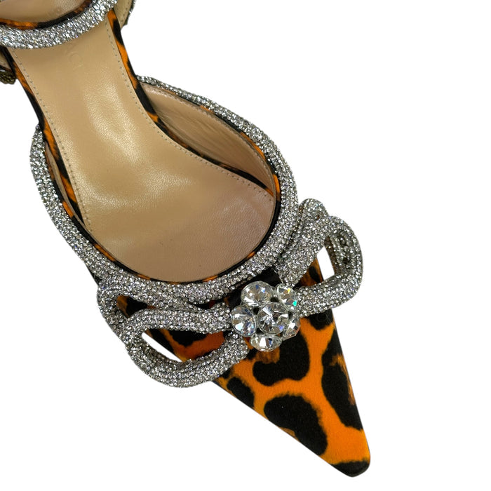 Mach & Mach Double Crystal Bow Pumps Orange Leopard Print Size EU 36