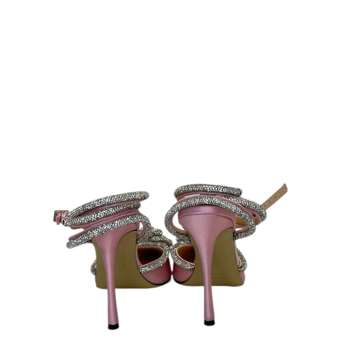 Mach & Mach Pink Satin Crystal-Embellished Double Bow Pumps EU 38