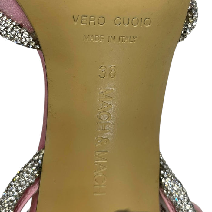 Mach & Mach Pink Satin Crystal-Embellished Double Bow Pumps EU 38