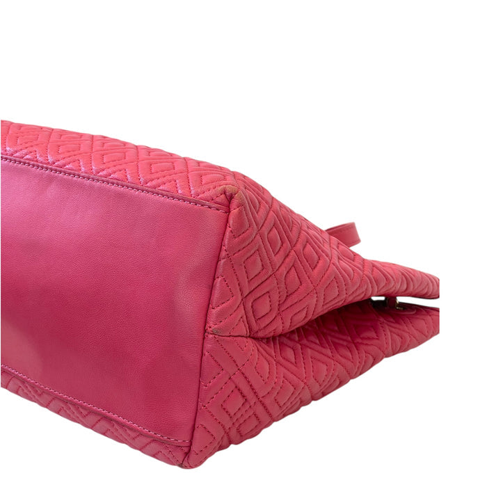 Tory Burch Marion Chain Tote Coral Pink Quilted Leather