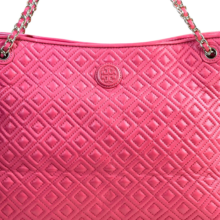 Tory Burch Marion Chain Tote Coral Pink Quilted Leather