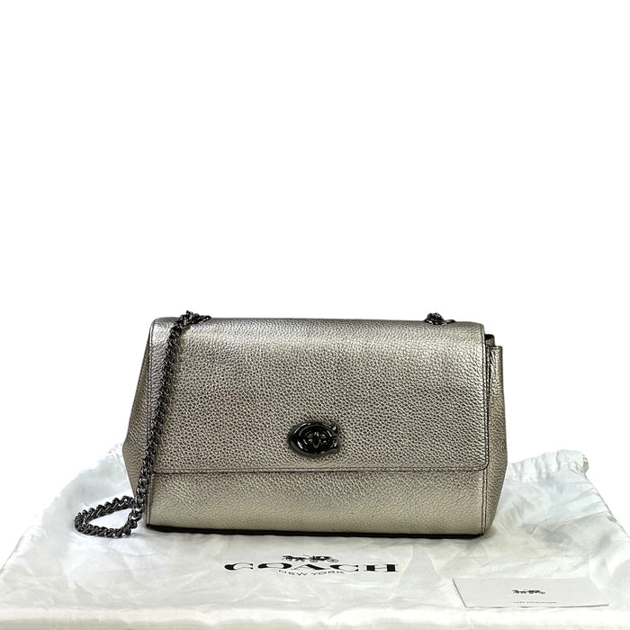 Coach Marlow Turnlock Chain Crossbody Bag Metallic Leather