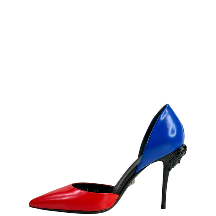 Versace Medusa Heel Pumps Blue & Red Leather Size EU 36