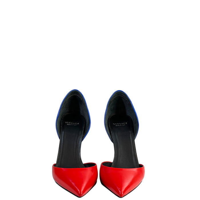 Versace Medusa Heel Pumps Blue & Red Leather Size EU 36