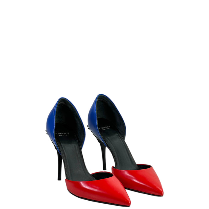 Versace Medusa Heel Pumps Blue & Red Leather Size EU 36