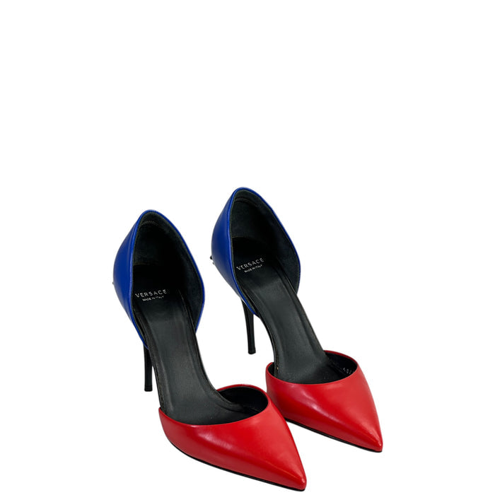 Versace Medusa Heel Pumps Blue & Red Leather Size EU 36