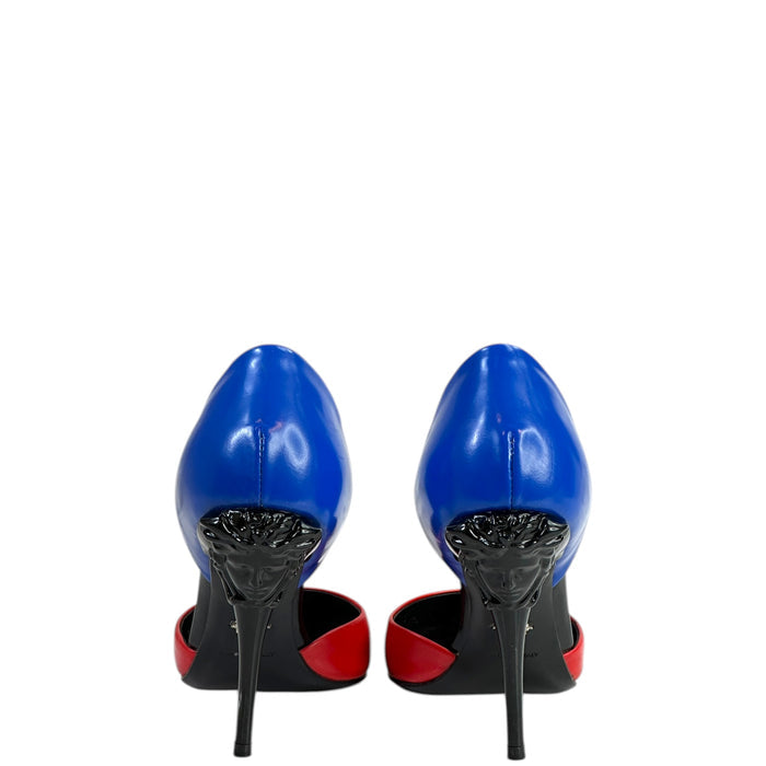 Versace Medusa Heel Pumps Blue & Red Leather Size EU 36