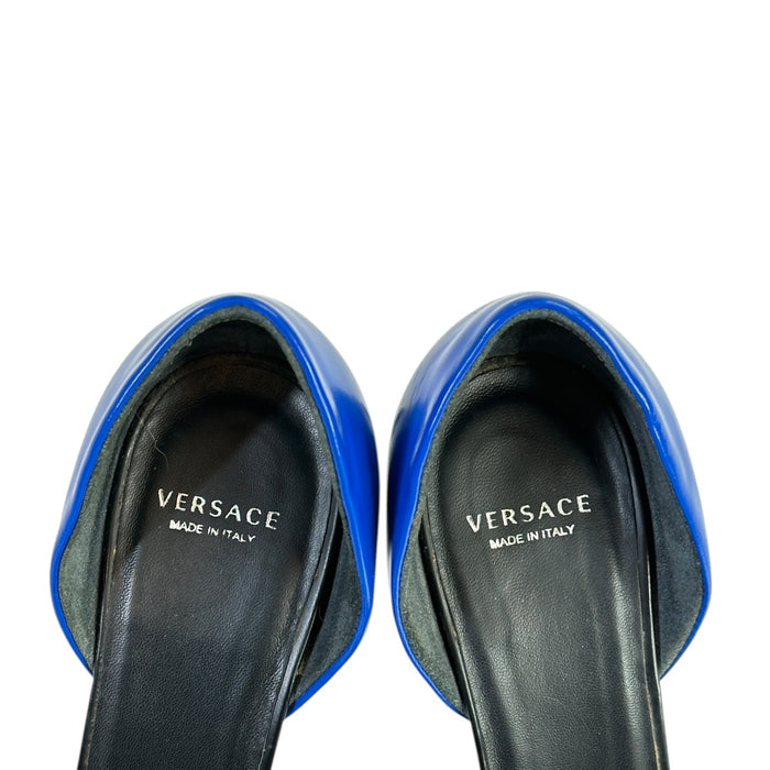 Versace Medusa Heel Pumps Blue & Red Leather Size EU 36