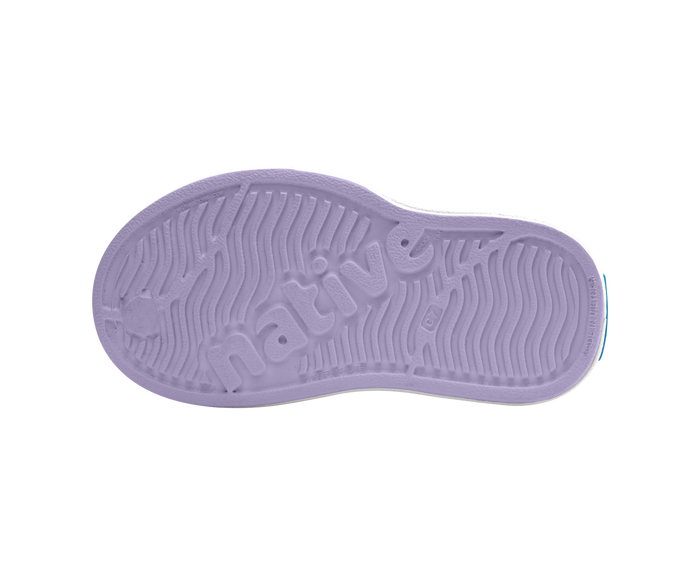 Bottom view of a Native Shoes Kids Miles Block Kids | Taro Purple / Shell White / Barely Skyway Block Footwear in Taro Purple / Shell White / Barely Skyway Block