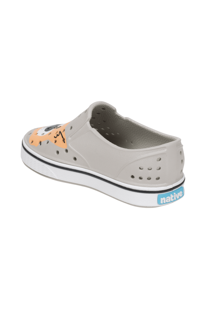 Bottom view of a Native Shoes Kids Miles Block Kids | Slkgry/Shlwht/Corgidogbloc Footwear in Slkgry/Shlwht/Corgidogbloc