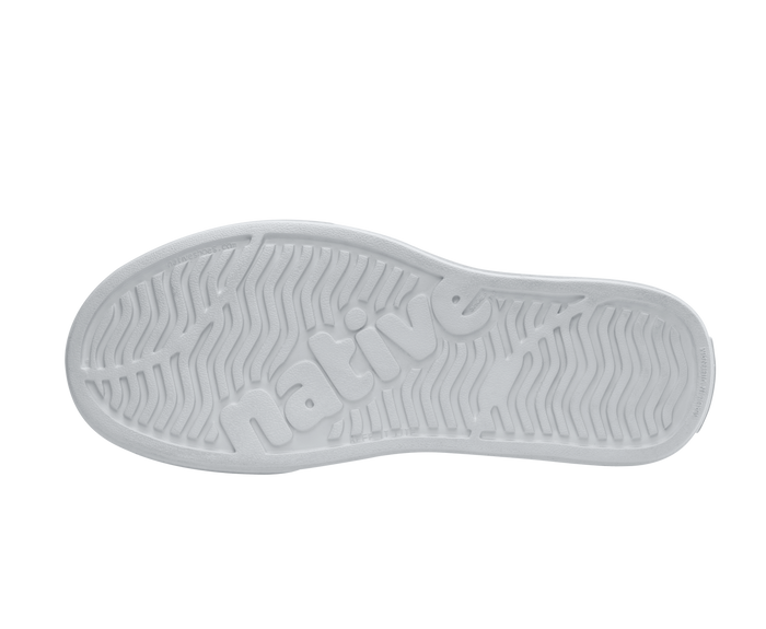 Bottom view of a Native Shoes Miles Wanderfoam Print | Jiffy Black / Shell White / Summer Fun Footwear in Jiffy Black / Shell White / Summer Fun