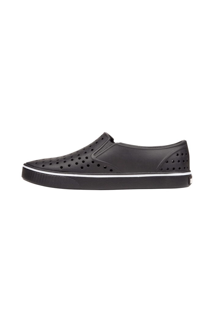 Angled view of a Native Shoes Miles Wanderfoam | Jiffy Black / Jiffy Black Footwear in Jiffy Black / Jiffy Black