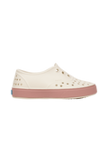 Side view of a Native Shoes Kids Miller Kids Footwear in Bnwht/Caypnk