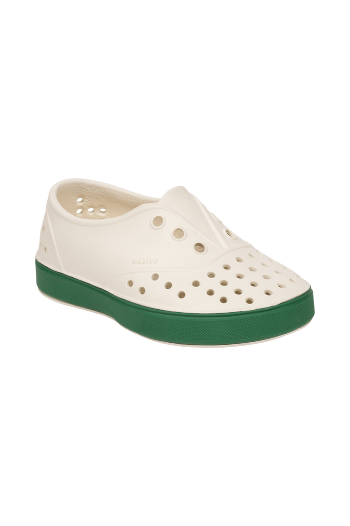 Bottom view of a Native Shoes Kids Miller Kids | Bnwht/Hntrgr Footwear in Bnwht/Hntrgr