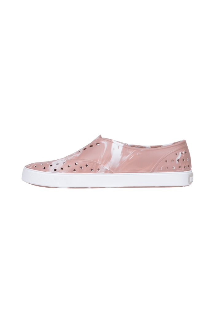 Angled view of a Native Shoes Miller Wanderfoam Marbled | Cayshlmarble/Shlwht Footwear in Cayshlmarble/Shlwht
