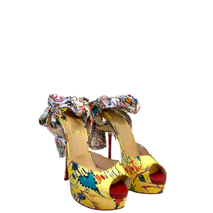 Christian Louboutin Multicolor and Satin Jersey Vamp Graffiti Platform Pumps EU 38.5