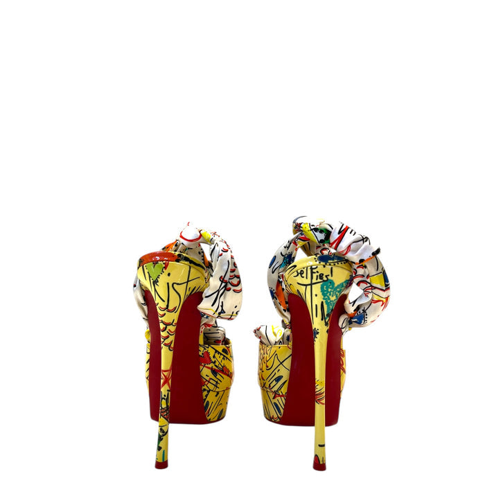 Christian Louboutin Multicolor and Satin Jersey Vamp Graffiti Platform Pumps EU 38.5