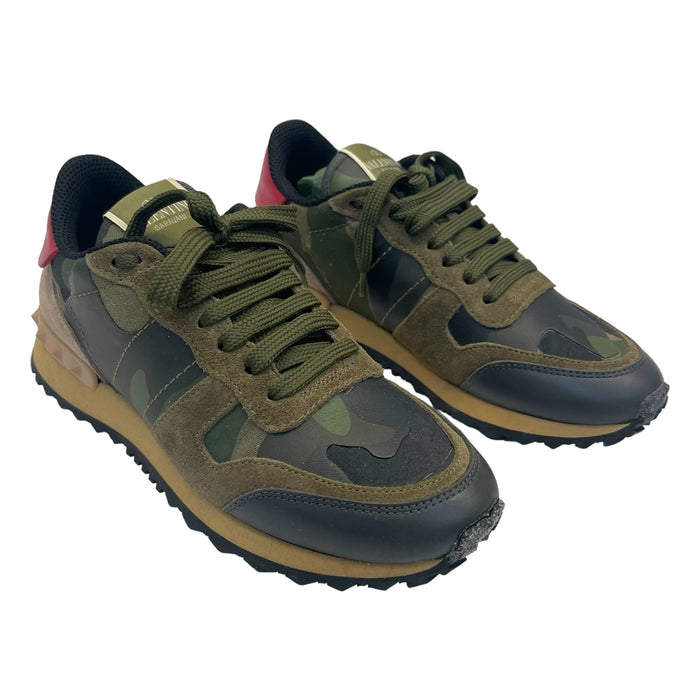 Valentino Multicolor Camo Print Leather and Suede Rockrunner Sneakers Size EU 35