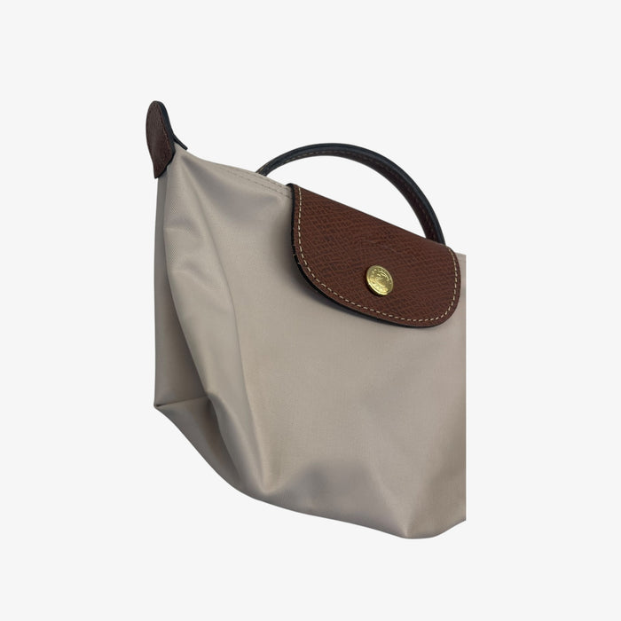 Longchamp Off White Nylon Le Pliage Handle Pouch