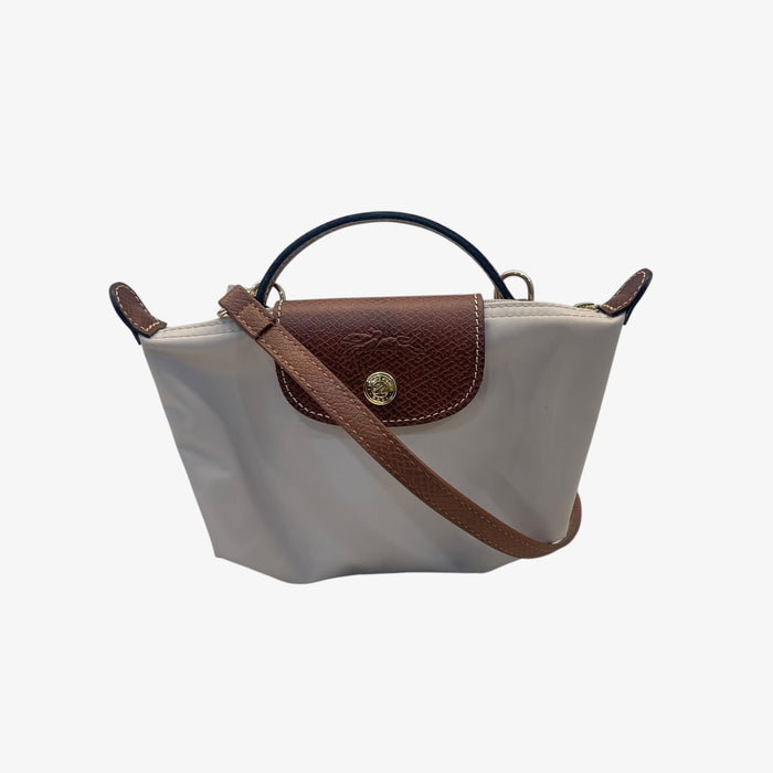 Longchamp Off White Nylon Le Pliage Handle Pouch