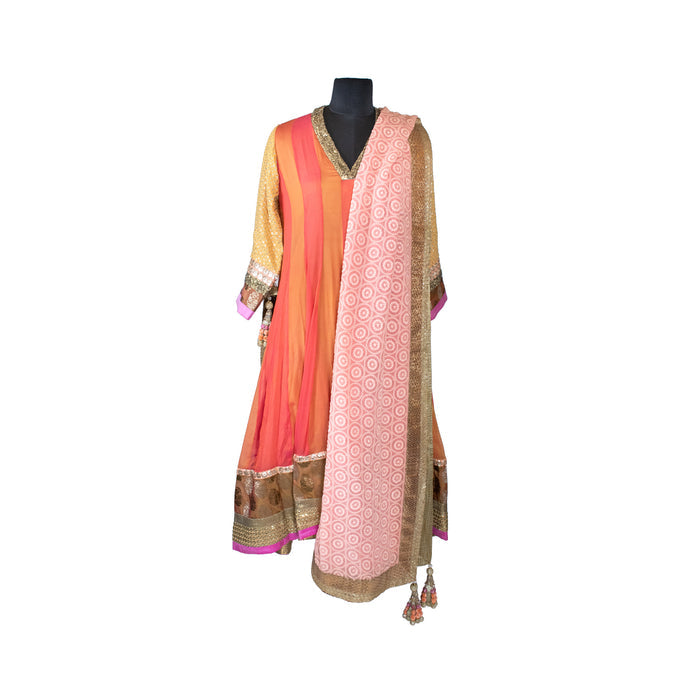 Orange Pink Kurti With Dupatta